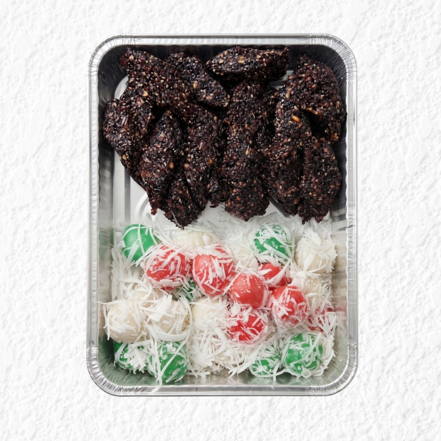 Sesame-Peanut Rice Brittle & Onde-Onde Tray